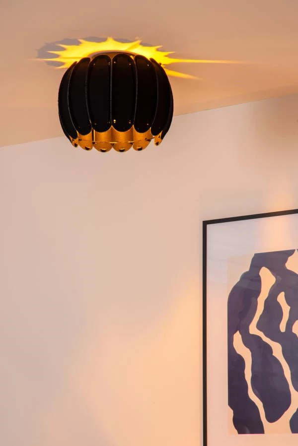 Lucide SPENCER - Flush ceiling light - Ø 30 cm - 1xE27 - Black - ambiance 1